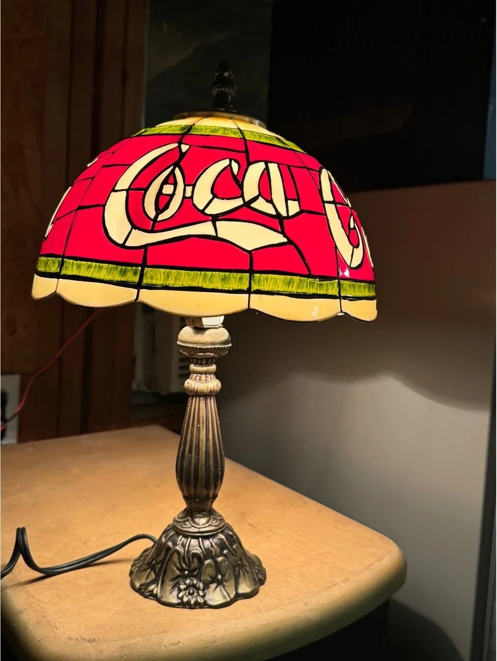 Vintage Coca-Cola Stained Glass Table Lamp